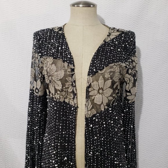 New A'reve Black Lace Cardigan  w/ Fringe Open Cardigan L - Picture 3 of 12